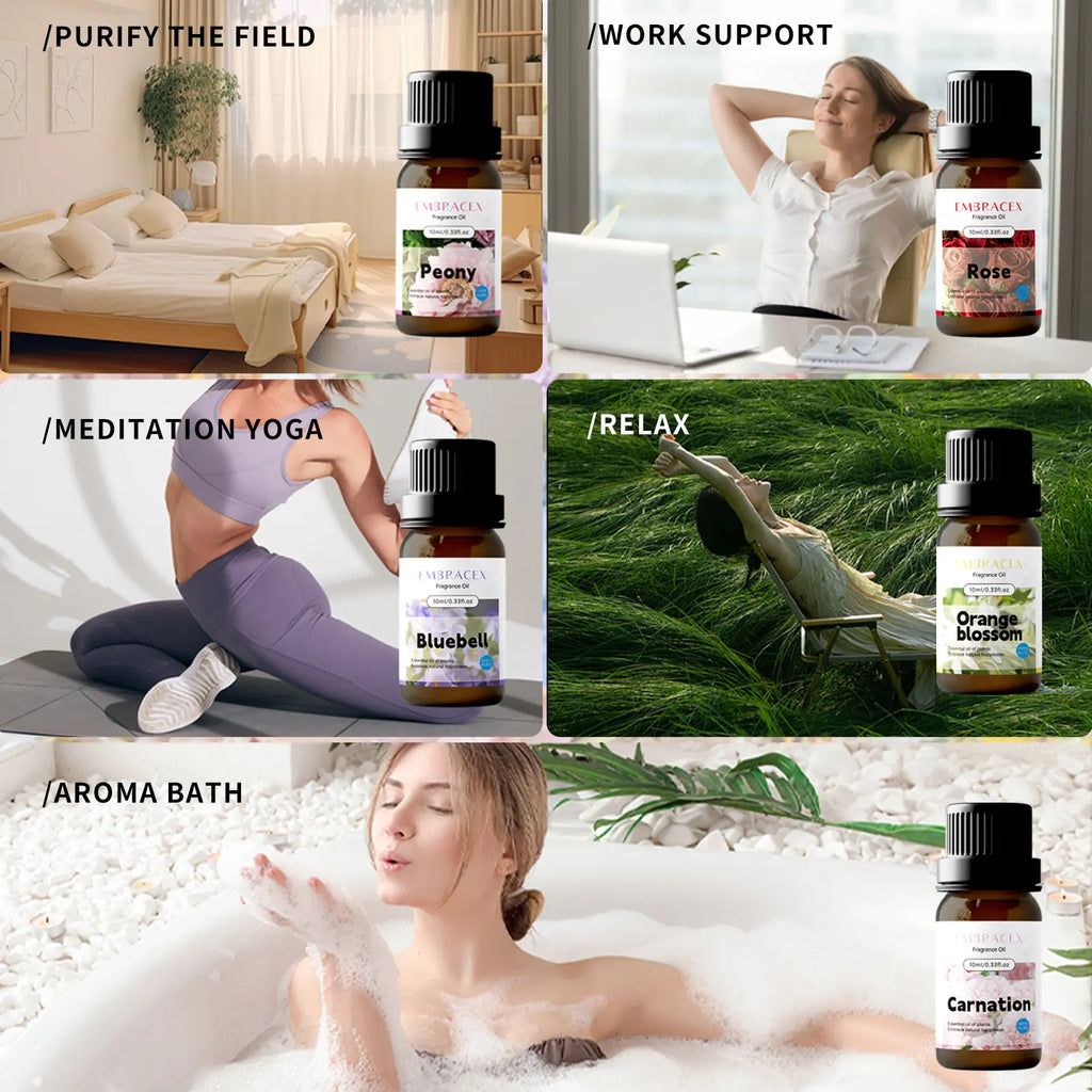 21Types 10ML Floral Essential Oils, Lavender, Calming Home Fragrance, Skin Care, Humidifier Diffuser, Car Air Freshener, Bath DIY Soap/Candle/Air Freshener, Holiday Gift
