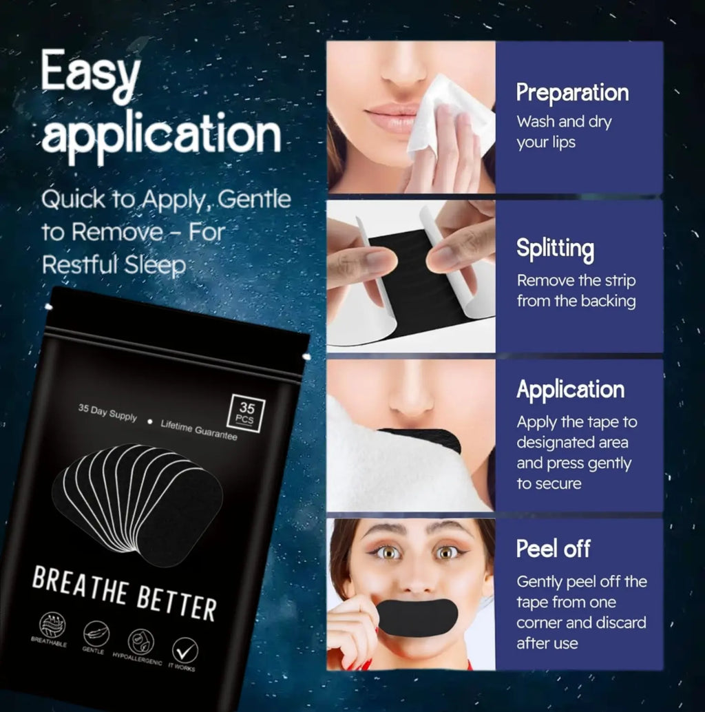 Unisex Sleep Aid Mouth Tape - 35-Count Strong Adhesive Strips, 30-Packaging Upgrade, Super Breathable, Simple Application, Lip Covering, Maximum Fit & Comfort, Sports Tape for Restful Nights