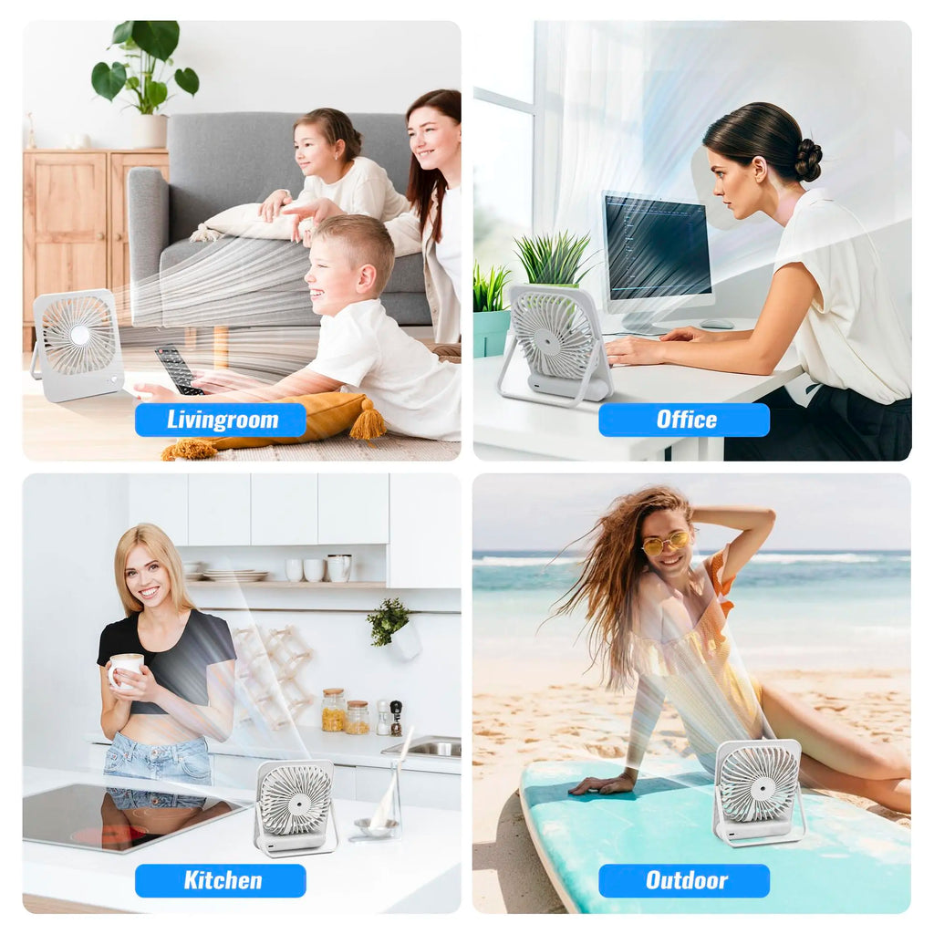Desk Fan Rechargeable Portable Fan, Battery Operated Personal Silent Table Fan, 6.8 Inch Small Travel Fan with 3 Speeds Desktop Fan for Bedroom Home Office Outdoor