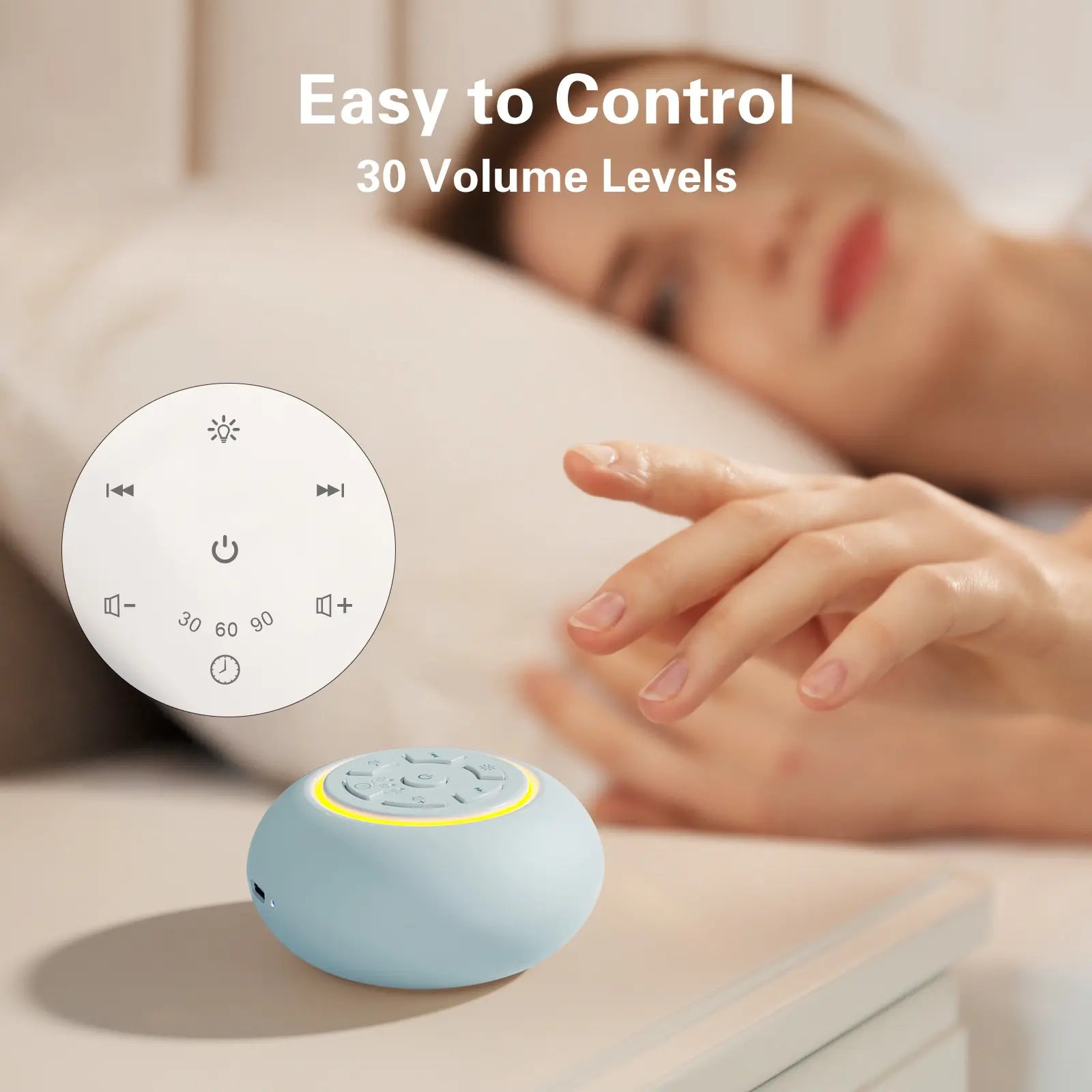 White Noise Machine with Night Light, 24 Soothing Sounds for Babies & Adults, Portable Sound Therapy for Sleeping & Travel, Newborn Baby Essentials, USB Rechargeable