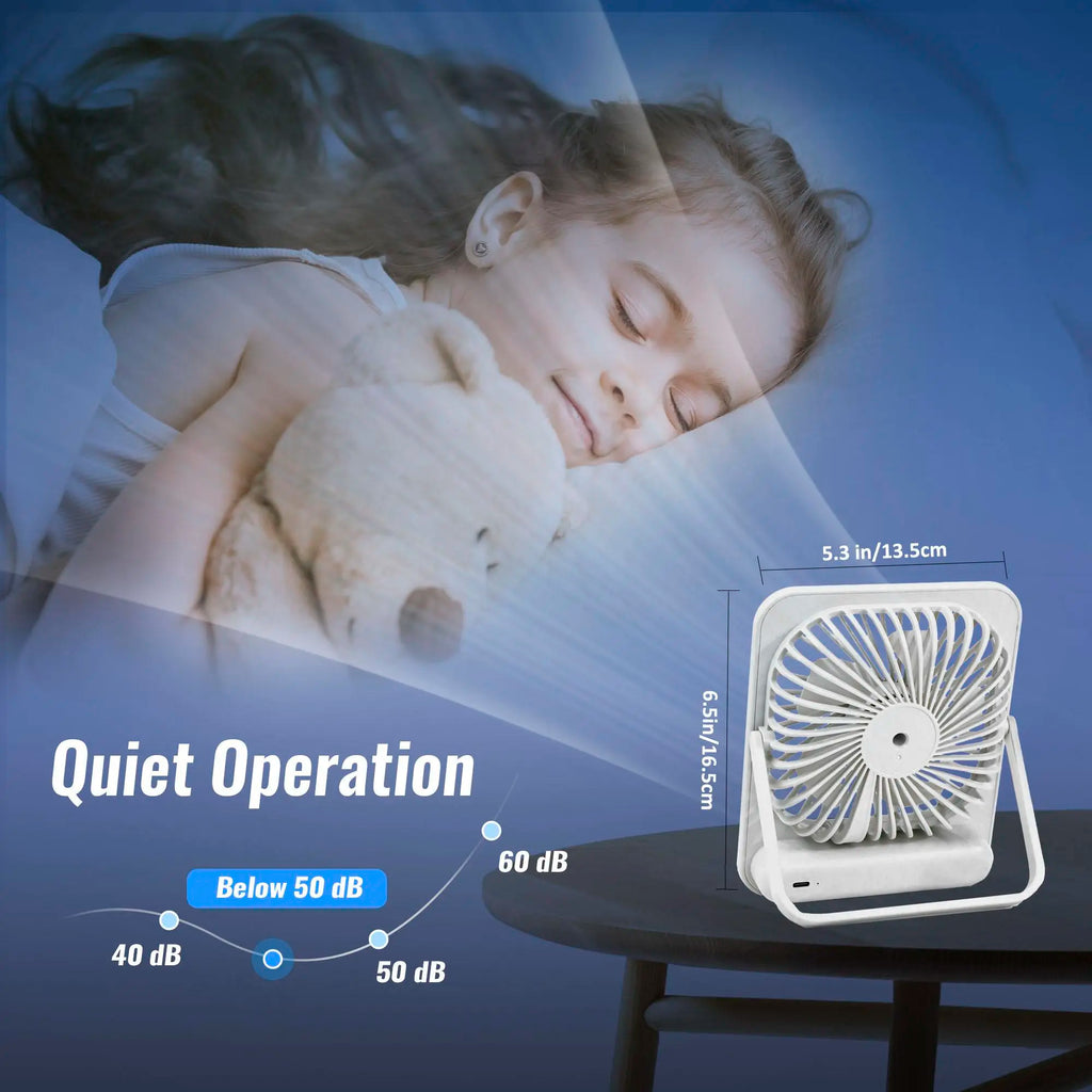 Desk Fan Rechargeable Portable Fan, Battery Operated Personal Silent Table Fan, 6.8 Inch Small Travel Fan with 3 Speeds Desktop Fan for Bedroom Home Office Outdoor