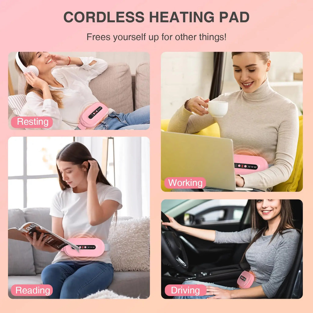 2026 New Portable Cordless Deer Velvet Heating Pad for Cramps - Fast-Heat Fast-Charge Electric Belly Wrap with 3 Heat Settings, 3 Massage Modes, Women'S Pain Relief Warmer, Girlfriend Party Gift
