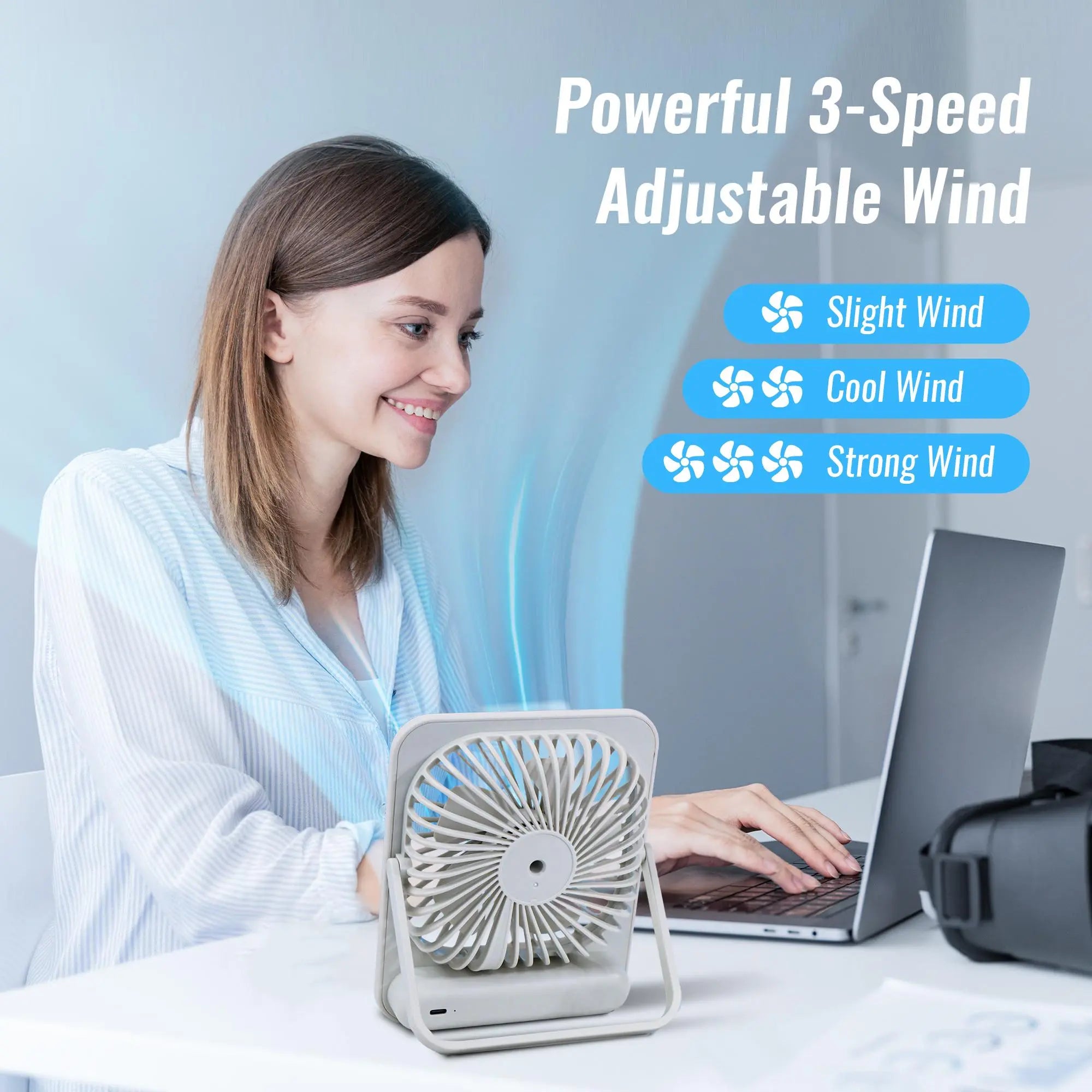 Desk Fan Rechargeable Portable Fan, Battery Operated Personal Silent Table Fan, 6.8 Inch Small Travel Fan with 3 Speeds Desktop Fan for Bedroom Home Office Outdoor